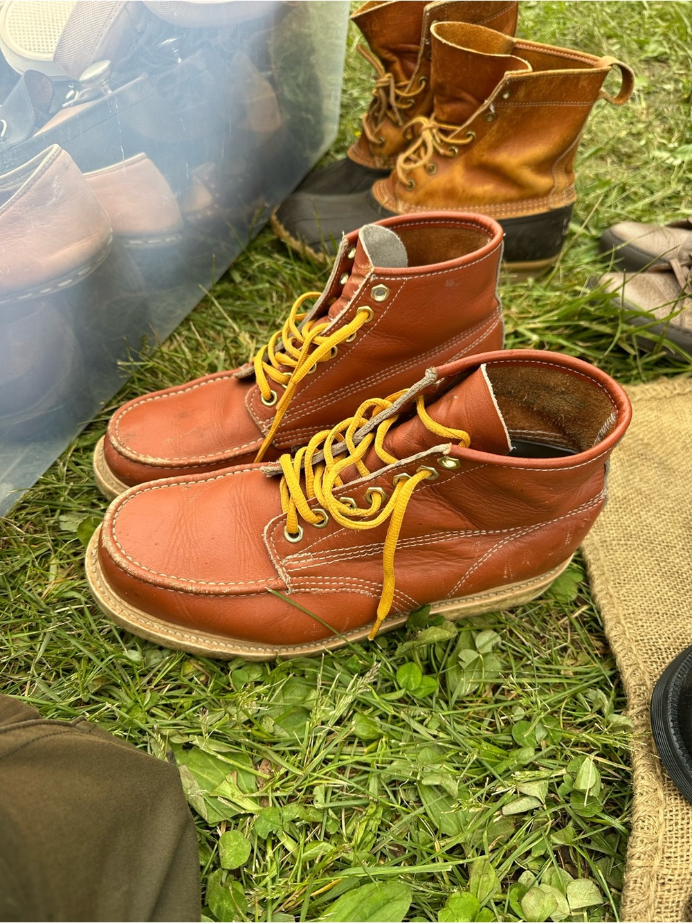 Men's Leather Moc-Toe Work Boots - Chestnut Brown